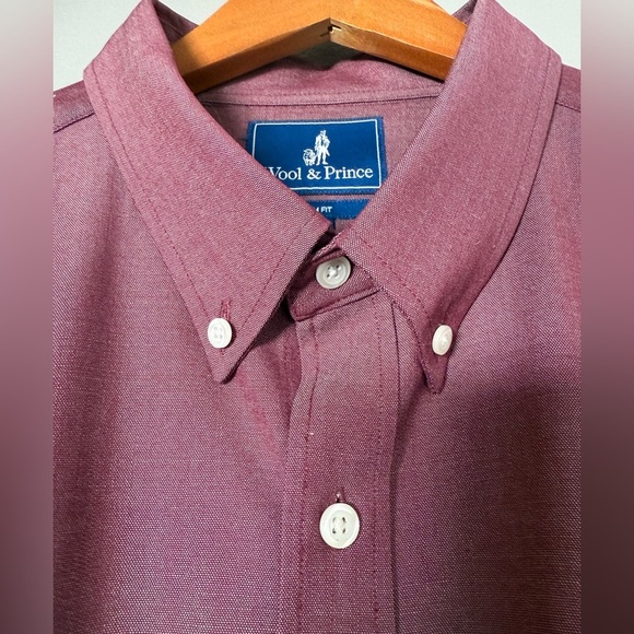 WOOL & PRINCE Men’s XL Merino Wool Button Down Shirt in Burgundy Oxford slim fit - Picture 4 of 16